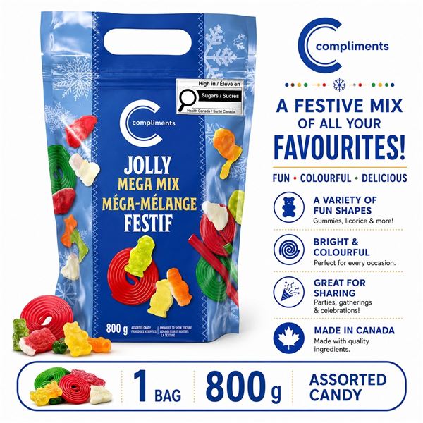 COMPLIMENTS JOLLY MEGA MIX CANDY 800G BB 07/26