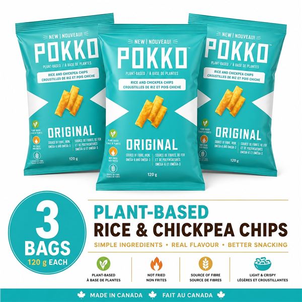3 POKKO ORIGINAL RICE & CHICKPEA CHIPS BB 06/26