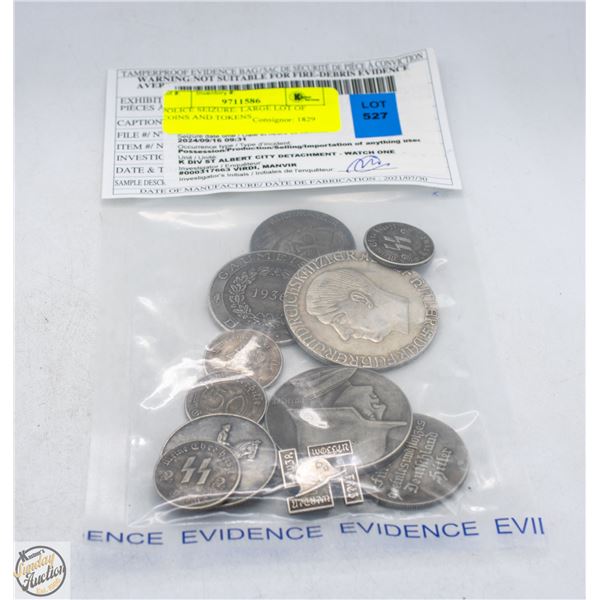 POLICE SEIZURE: LARGE LOT OF COINS AND TOKENS