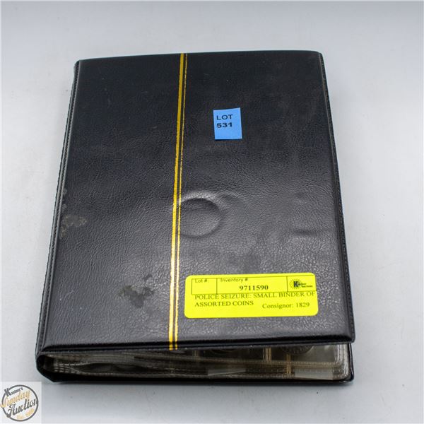 POLICE SEIZURE: SMALL BINDER OF ASSORTED COINS