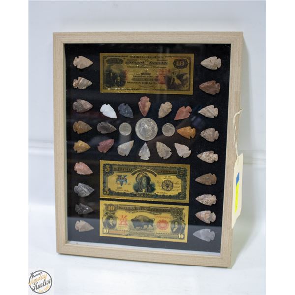 FRAMED DISPLAY OF 30 ARROWHEADS,