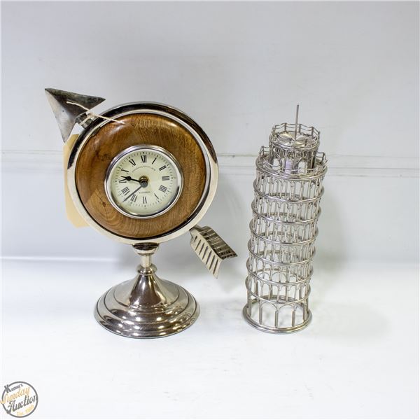 2 PIECE WIRE CHROME WARE LONDON CLOCK