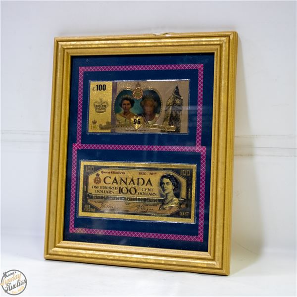 FRAMED QEII ENGLAND & CANADA GOLDFOIL