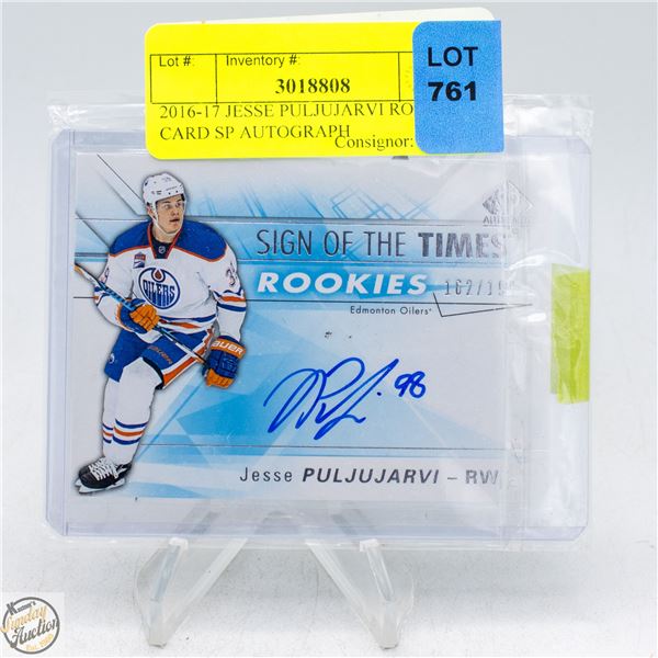 2016-17 JESSE PULJUJARVI ROOKIE CARD SP AUTOGRAPH
