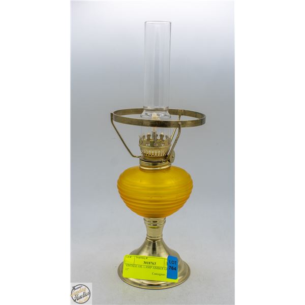 VINTAGE OIL LAMP AMBER GLASS 11"
