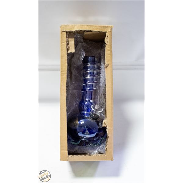 NEW 8.5" TALL HAND BLOWN BLUE CARNIVAL GLASS
