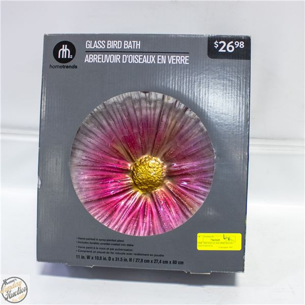 HOME TRENDS GLASS BIRD BATH - HAND PAINTED