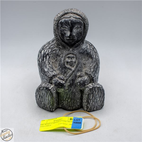 THE WOLF CARVED STONE MOTHER AND CHILD
