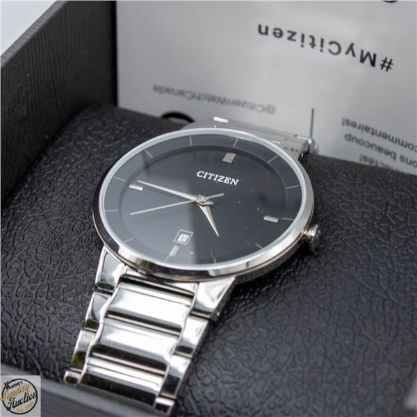 CITIZEN QUARTZ WATCH WITH BLACK DIAL,