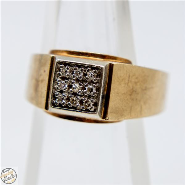 10K GOLD MEN'S RING WITH 9 DIAMONDS, SIZE 9