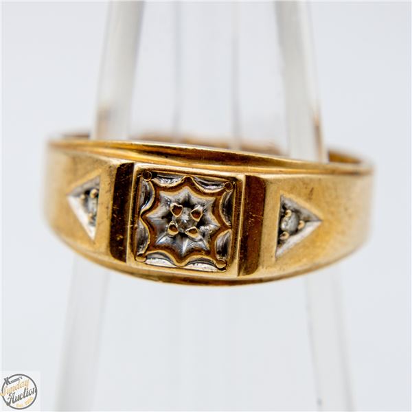 10K GOLD MEN'S RING WITH 3 DIAMONDS, SIZE 11