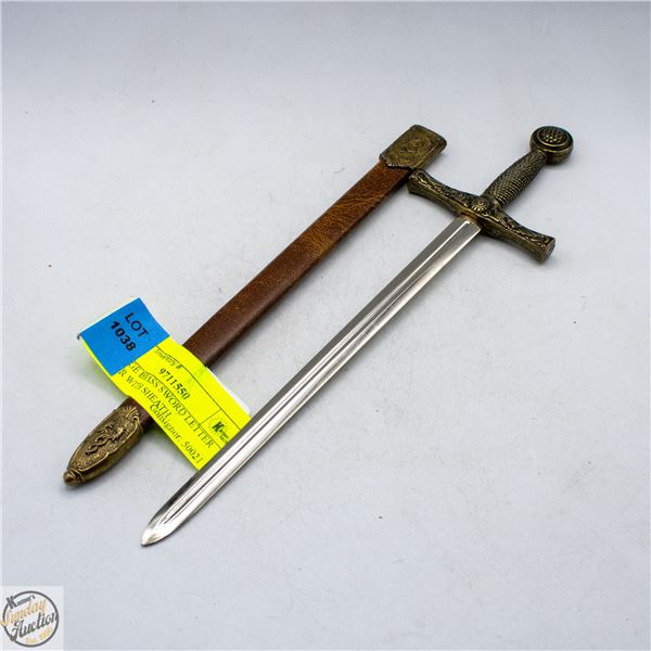 VINTAGE BRASS SWORD LETTER OPENER WITH SHEATH