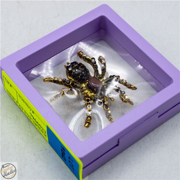 NEW CAT EYE SPIDER BROOCH PURPLE TONE