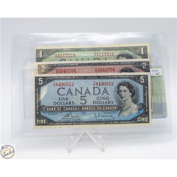 1954 - ONE, TWO AND FIVE DOLLAR BILLS