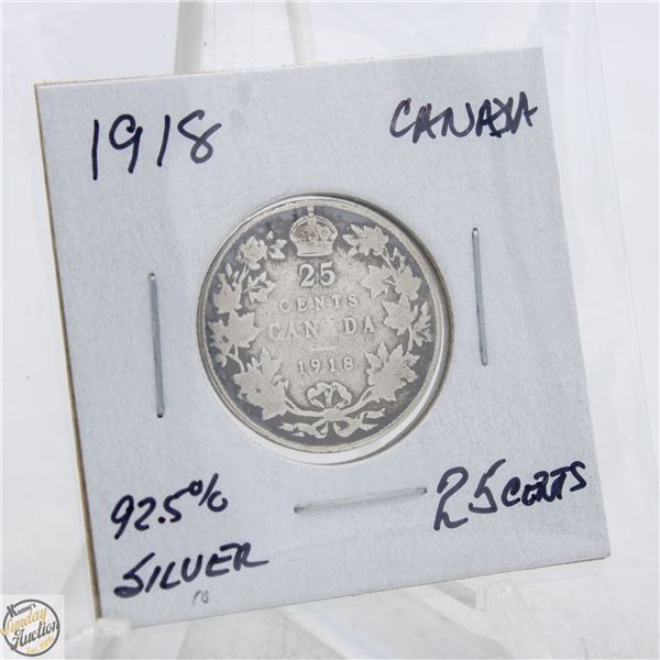 1918 - 92.5% SILVER 25 CENTS
