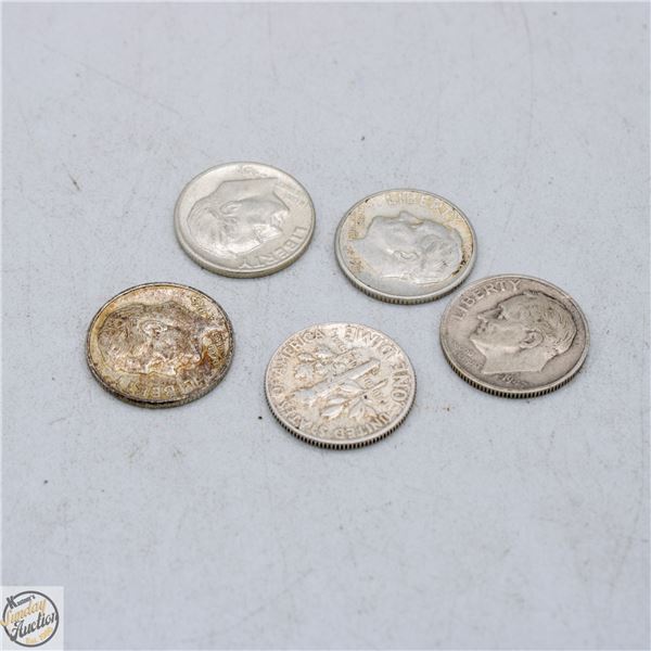 LOT OF 5 - USA 90% SILVER DIMES