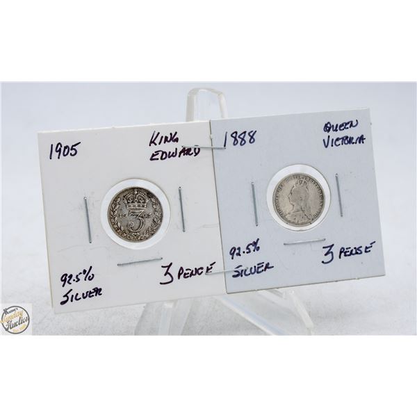 LOT OF 2 - 92.5% SILVER 3 PENSE