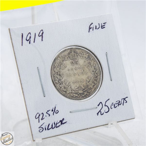 1919 - 92.5% SILVER 25 CENTS