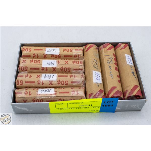 7 ROLLS OF PENNIES - 350 COINS