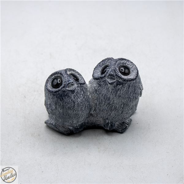 'A WOLF ORIGINAL' SOAPSTONE CARVING OF 2 OWLS