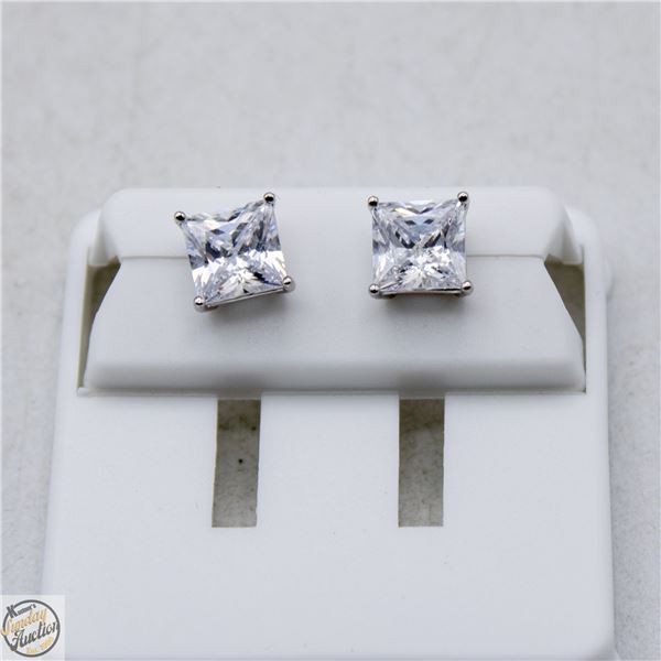 NEW SILVER PLATED SQUARE CUT STUD EARRINGS