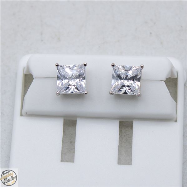 NEW SILVER PLATED SQUARE CUT STUD EARRINGS