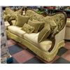 Image 1 : ORNATE FABRIC CARVED WOOD FRAMED SOFA WITH ACCENT