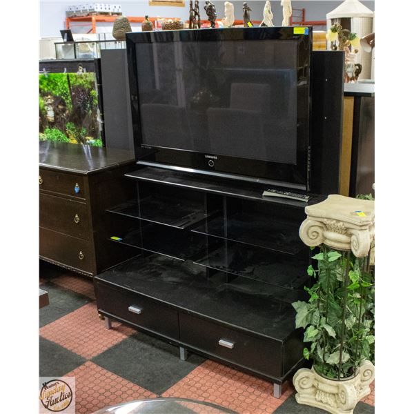 GLASS TV CABINET WITH 2 DRAWYER