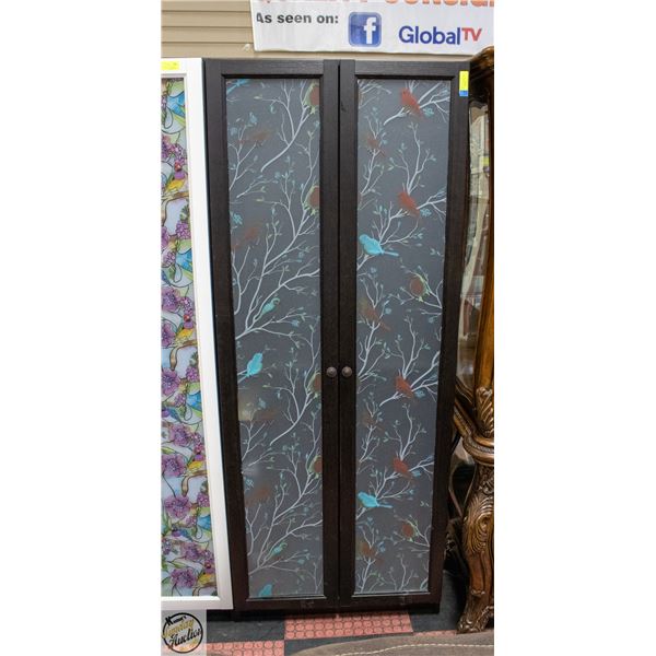 TALL CLOSED CABINET W/"STAINED GLASS" ART COVERING