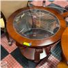 Image 1 : CHERRY FINISH ROUND WOOD GLASS TOP SIDE TABLE