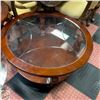 Image 2 : CHERRY FINISH ROUND WOOD GLASS TOP SIDE TABLE