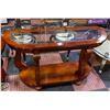 Image 1 : CHERRY FINISH WOOD CONSOLE TABLE WITH GLASS TOP