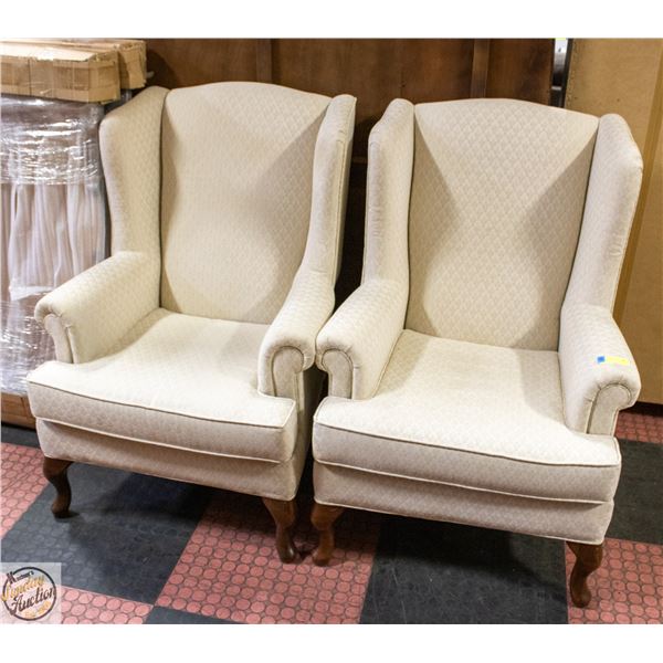PAIR OF FABRIC WINGBACK CHAIRS
