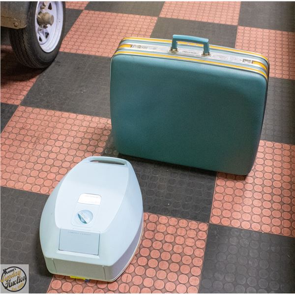 VINTAGE TEAL HAIR DRYER & SUITCASE