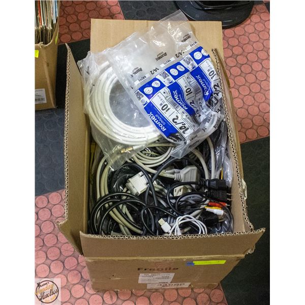 BOX OF ASSORTED ELECTRONIC CABLES/CORDS/WIRES