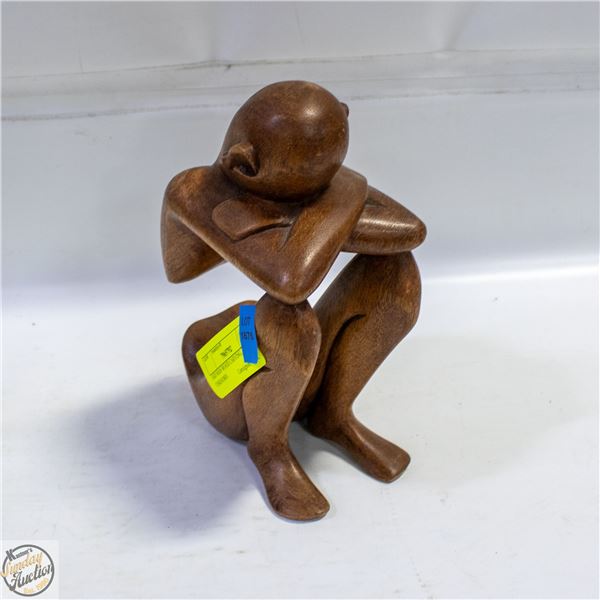 SAD MAN WOOD CARVING, ARTIST UNKNOWN
