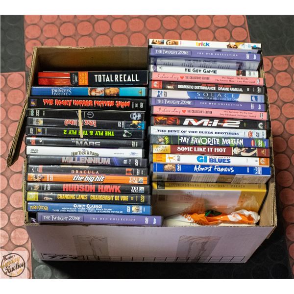 DOUBLE STACKED BOX FULL OF MOVIES ASSTD