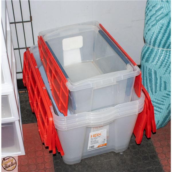 LOT OF CLEAR STORAGE BINS