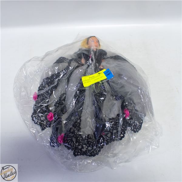 VINTAGE DOLL WITH CUSTOM BLACK DRESS