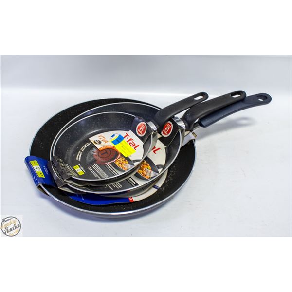 LOT OF 3 NEW TFAL FRYING PANS