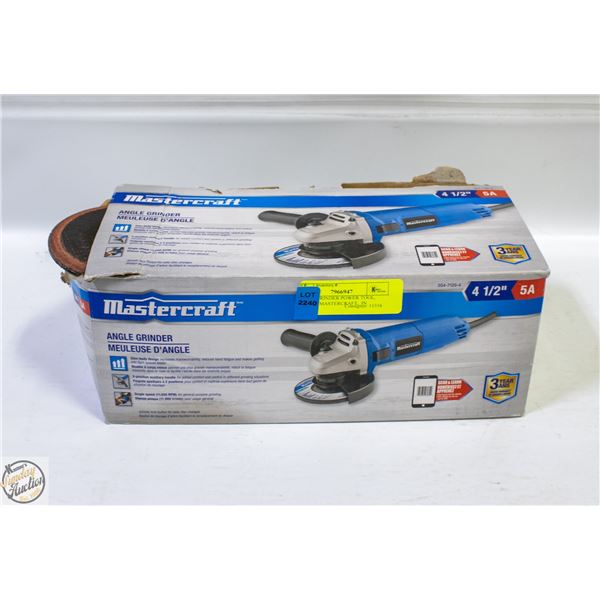 ANGLE GRINDER POWER TOOL, BRAND:  MASTERCRAFT,  IN