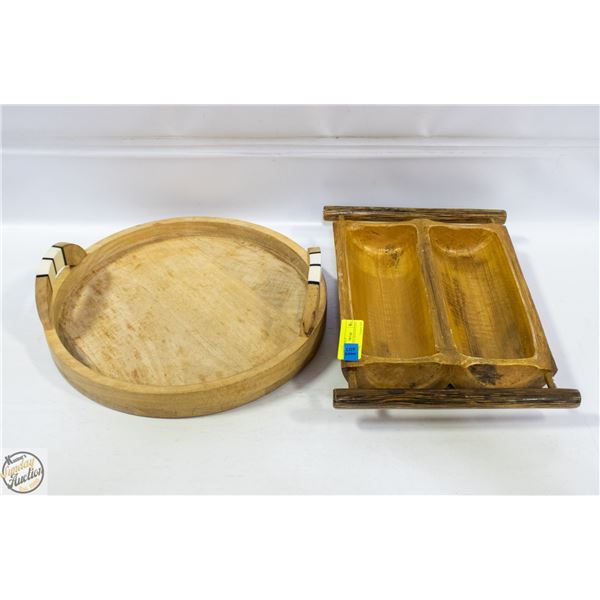 PAIR OF HAND CARVED WOODEN SERVING