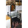 Image 1 : LARGE GLASS TOP VANITY WITH MIRROR AND STOOL