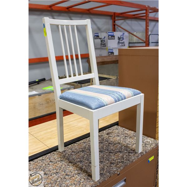 WHITE DINING ROOM CHAIR WITH BLUE SEATS
