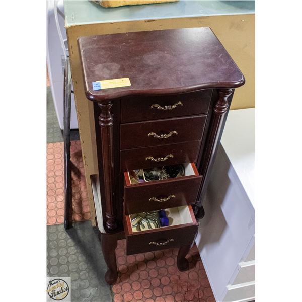 MAHOGANY COLOR JEWLERY BOX H-35" W/CONTENTS