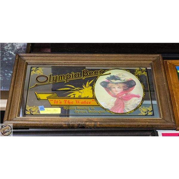 VINTAGE OLYMPIA BEER MIRROR 15 INCHES X