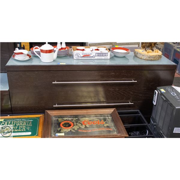 LARGE BLACK GLASS TOP DRESSER 35"X65"X18"