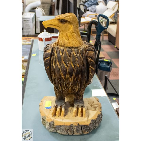 HAND CARVED WOOD EAGLE STATUE