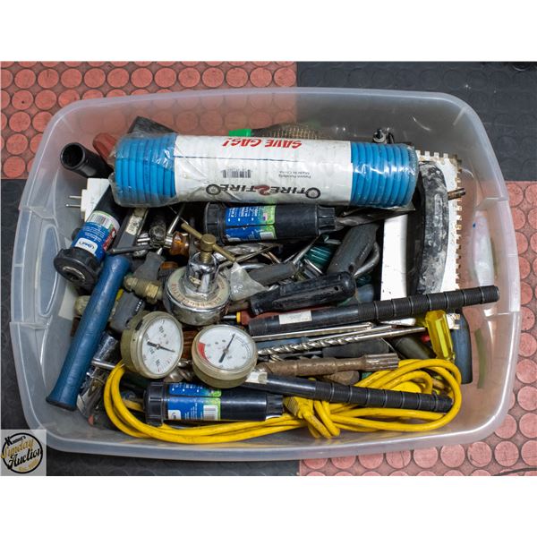 CLEAR TOTE OF TOLLS AND HARDWARE (UNTESTED)