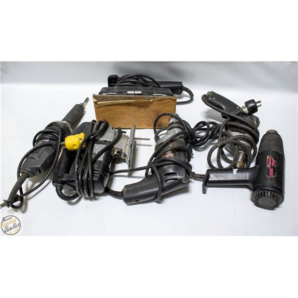 BOX OF ASSORTED CORDED POWER TOOLS (SOME MAY NEED